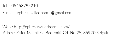 Villa Dreams Seluk telefon numaralar, faks, e-mail, posta adresi ve iletiim bilgileri